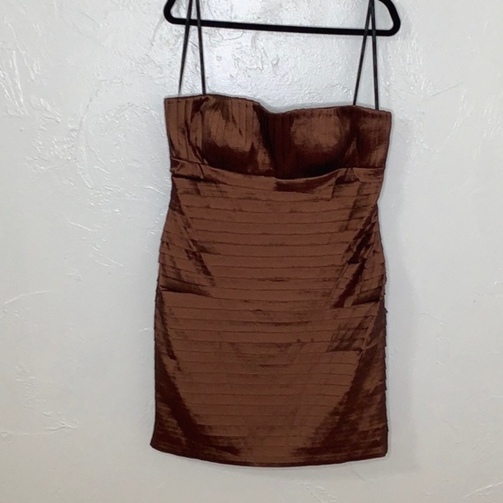 Calvin Klein bronze pleated strapless mini dress size 14 EUC